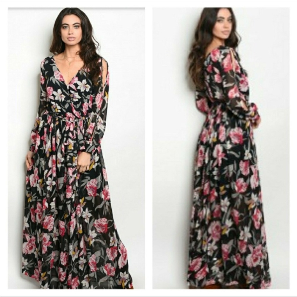 Floral Long Sleeve Maxi Dress - Picture 1 of 8